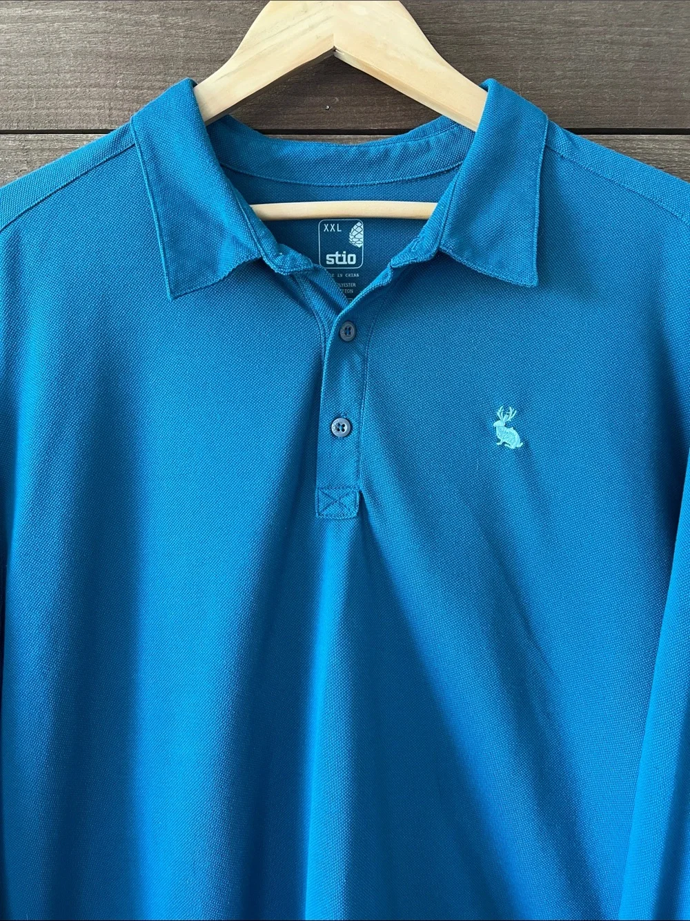 Stio Men's Long Sleeve Polo Shirt Lightweight Jackalope Logo in Blue Size XXL